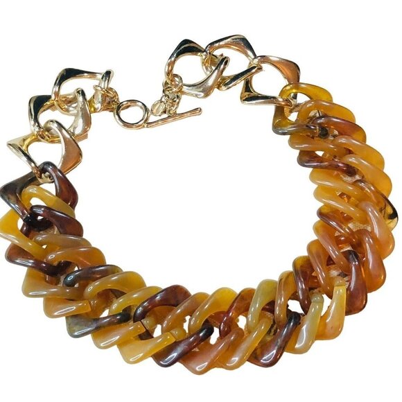 Talbots Womens Necklace Tortoise Color Lucite Gold Tone Statement Chic Classic - Picture 1 of 5